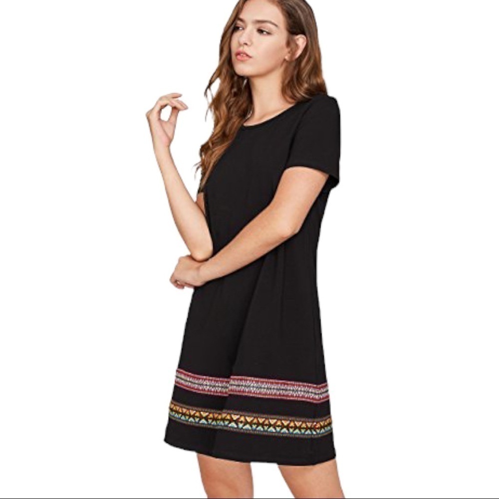 Boho Mini Dress Embroidered Hem Size S - Picture 5 of 6